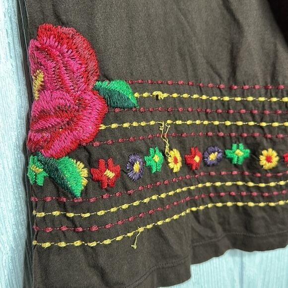 Johnny Was Los Angeles brown embroidered top size small - Picture 4 of 5